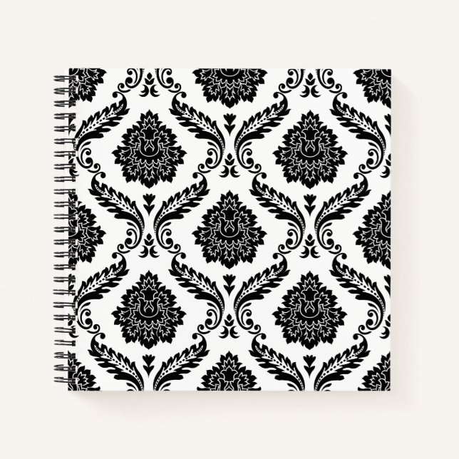 Rococo Damask Pattern Black on White Notebook (Front)