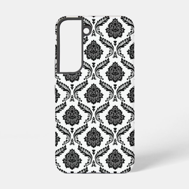Rococo Damask Pattern Black on White Samsung Galaxy S22 Case (Back)
