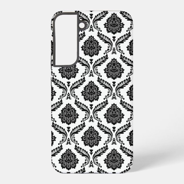 Rococo Damask Pattern Black on White Samsung Galaxy S22+ Case (Back)