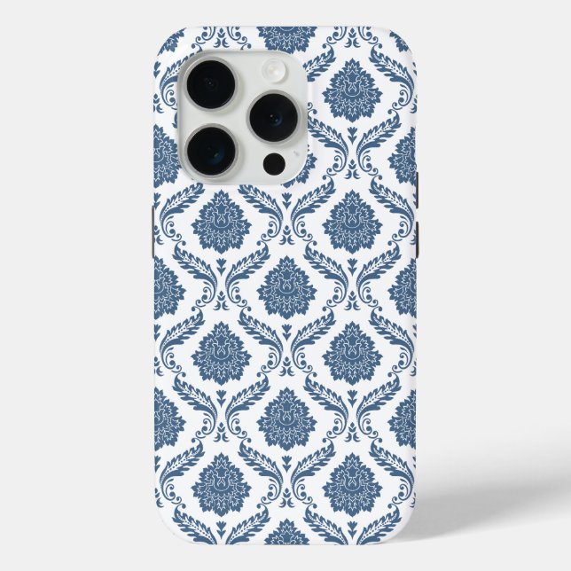 Rococo Damask Pattern Blue on White Case-Mate iPhone Case (Back)