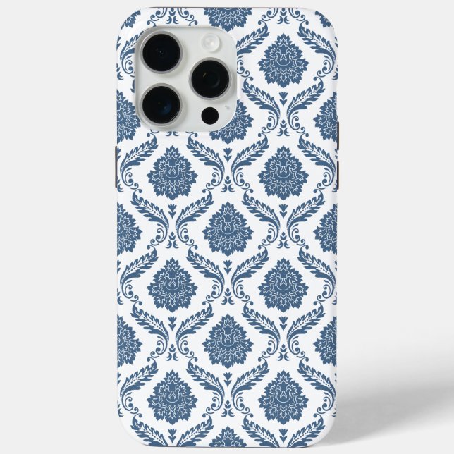 Rococo Damask Pattern Blue on White Case-Mate iPhone Case (Back)