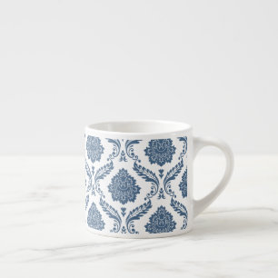 Rococo Damask Pattern Blue on White Espresso Cup