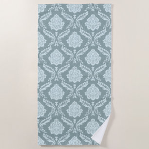 Rococo Damask Pattern Duck Egg Blue+Teal Beach Towel