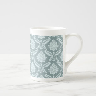 Rococo Damask Pattern Duck Egg Blue+Teal Bone China Mug
