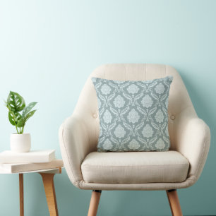 Rococo Damask Pattern Duck Egg Blue+Teal Cushion