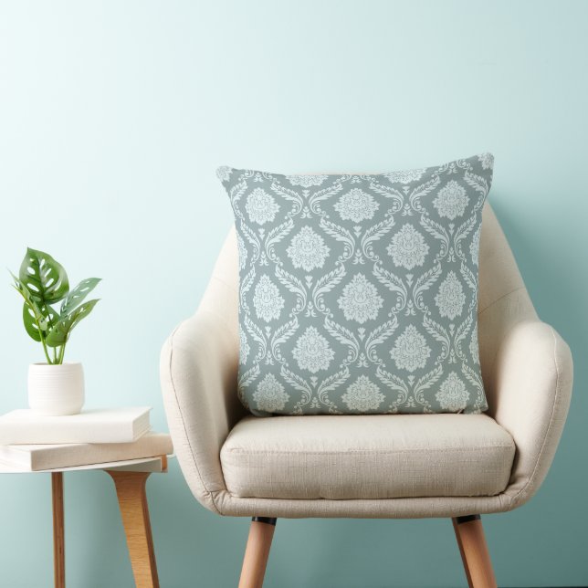 Rococo Damask Pattern Duck Egg Blue+Teal Cushion (Chair)