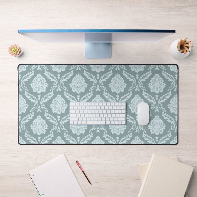 Rococo Damask Pattern Duck Egg Blue+Teal Desk Mat (Office 1)
