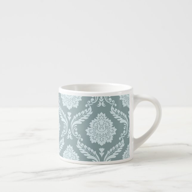 Rococo Damask Pattern Duck Egg Blue+Teal Espresso Cup (Right)
