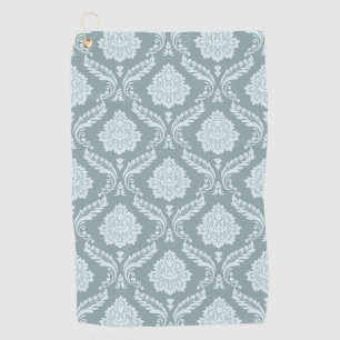 Rococo Damask Pattern Duck Egg Blue+Teal Golf Towel