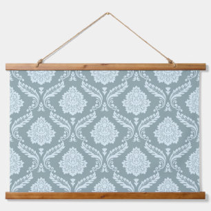 Rococo Damask Pattern Duck Egg Blue+Teal Hanging Tapestry
