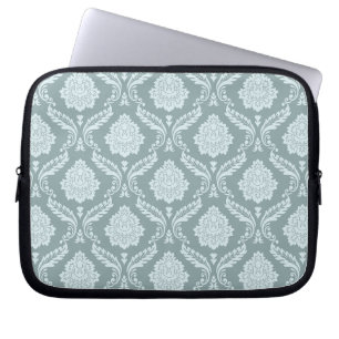 Rococo Damask Pattern Duck Egg Blue+Teal Laptop Sleeve