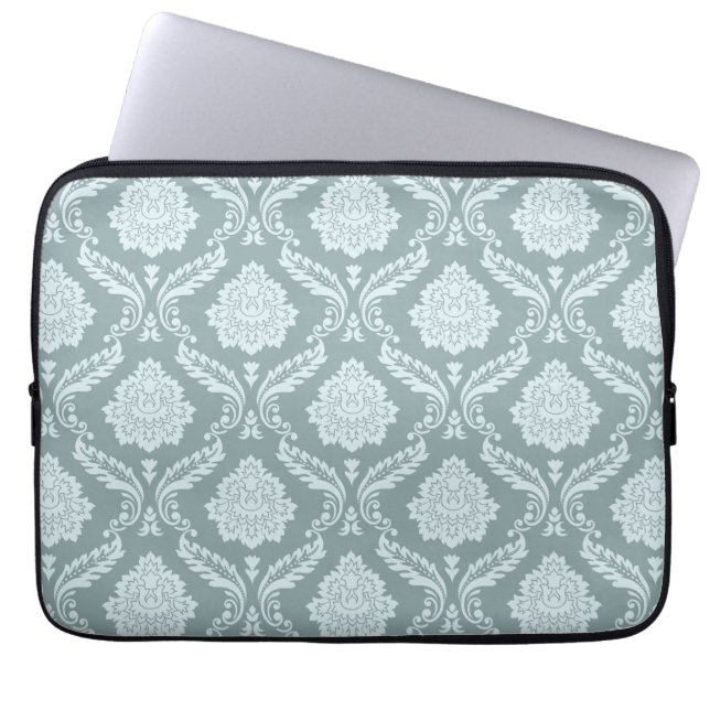 Rococo Damask Pattern Duck Egg Blue+Teal Laptop Sleeve (Front)