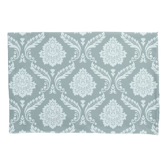 Rococo Damask Pattern Duck Egg Blue+Teal Pillowcase (Front)
