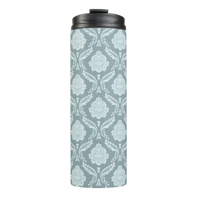 Rococo Damask Pattern Duck Egg Blue+Teal Thermal Tumbler (Front)