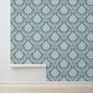 Rococo Damask Pattern Duck Egg Blue+Teal Wallpaper
