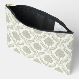 Rococo Damask Pattern Green on Cream Accessory Pouch