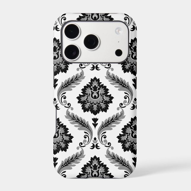 Rococo Damask Pattern Grey Black White (Back)