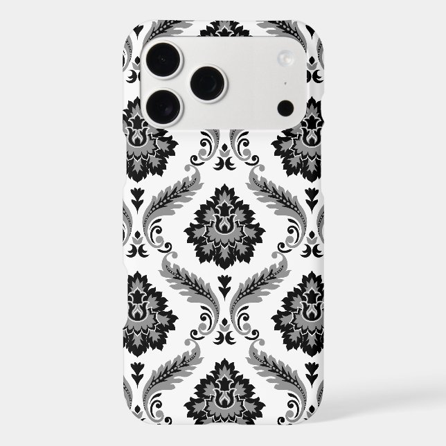 Rococo Damask Pattern Grey Black White (Back)