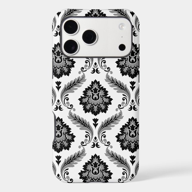 Rococo Damask Pattern Grey Black White (Back)