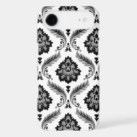 Rococo Damask Pattern Grey Black White