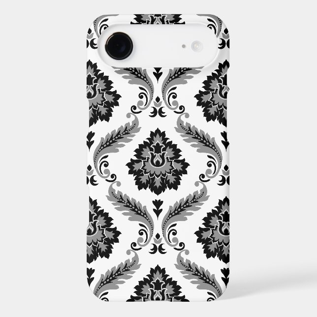 Rococo Damask Pattern Grey Black White (Back)