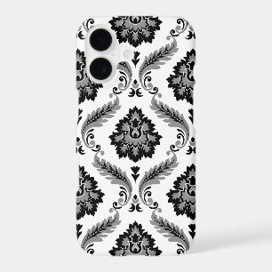 Rococo Damask Pattern Grey Black White