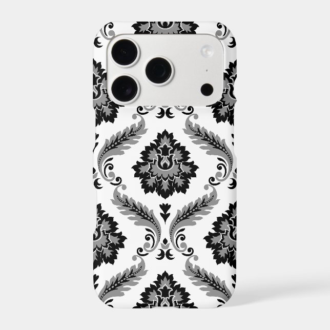 Rococo Damask Pattern Grey Black White (Back)