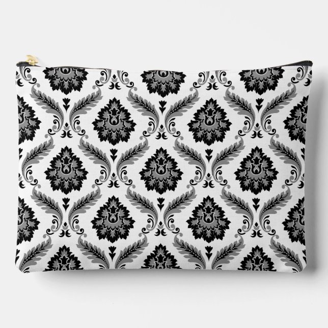 Rococo Damask Pattern Grey Black White Accessory Pouch (Front)