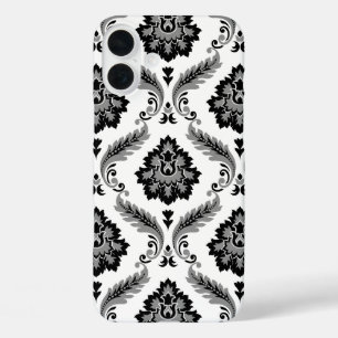 Rococo Damask Pattern Grey Black White iPhone 16 Plus Case
