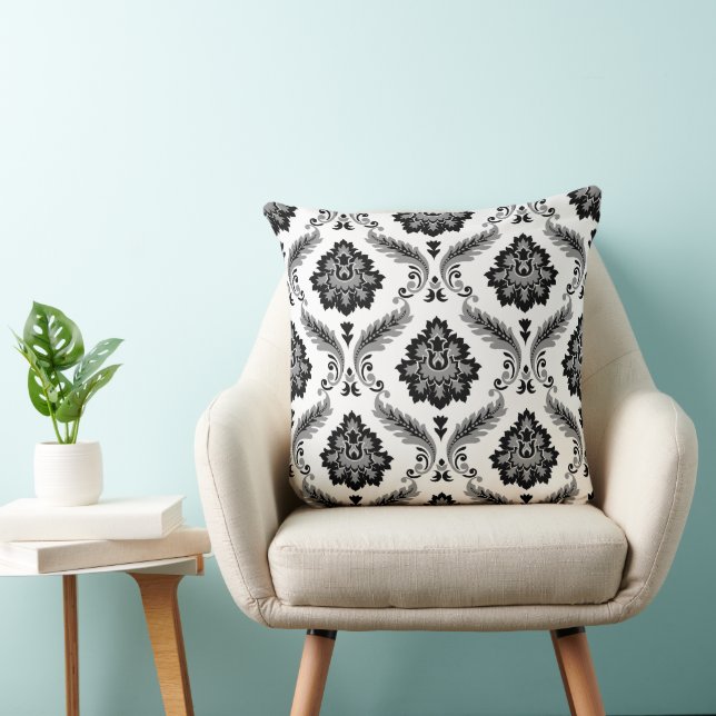 Rococo Damask Pattern Grey Black White Cushion (Chair)