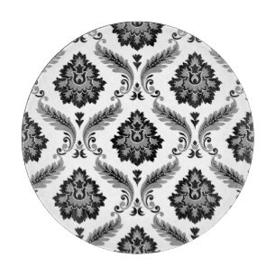 Rococo Damask Pattern Grey Black White Cutting Board