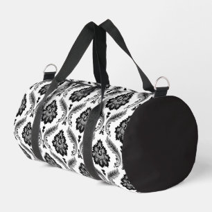 Rococo Damask Pattern Grey Black White Duffle Bag