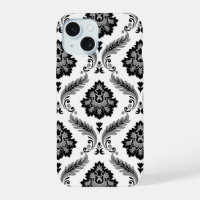 Rococo Damask Pattern Grey Black White