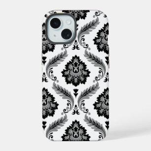 Rococo Damask Pattern Grey Black White iPhone 15 Case