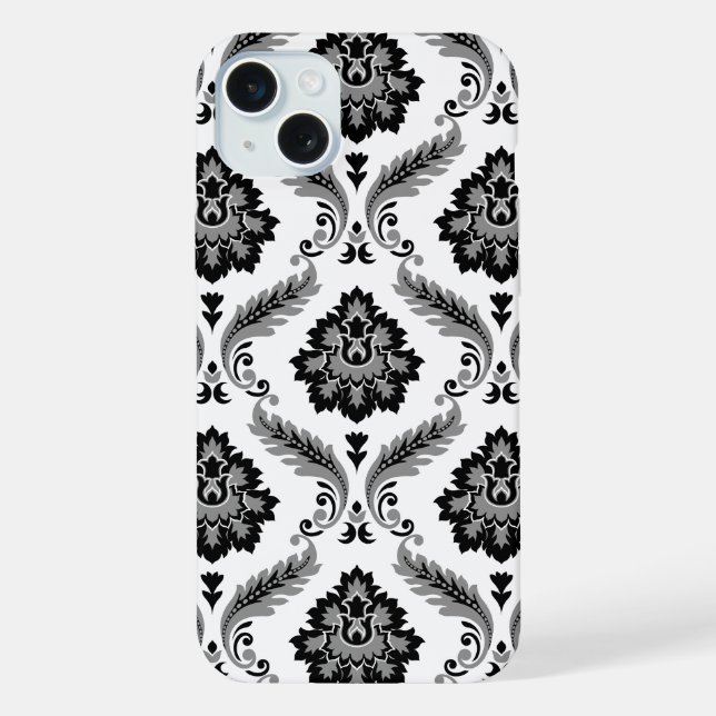 Rococo Damask Pattern Grey Black White iPhone Case (Back)