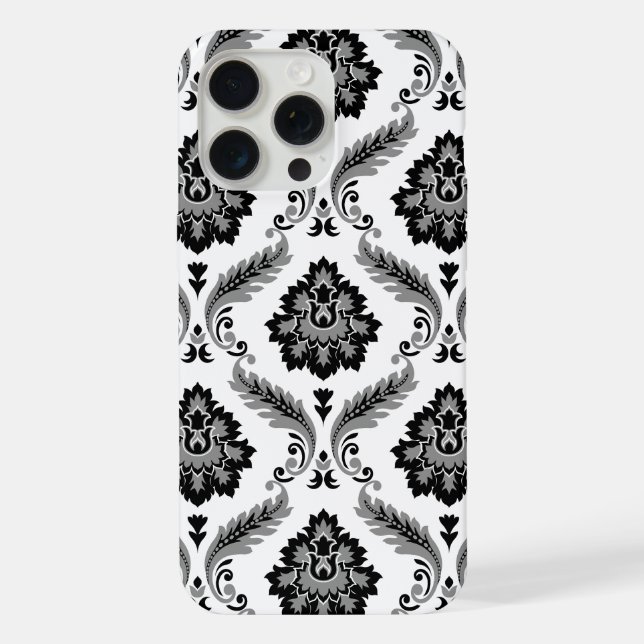 Rococo Damask Pattern Grey Black White iPhone Case (Back)