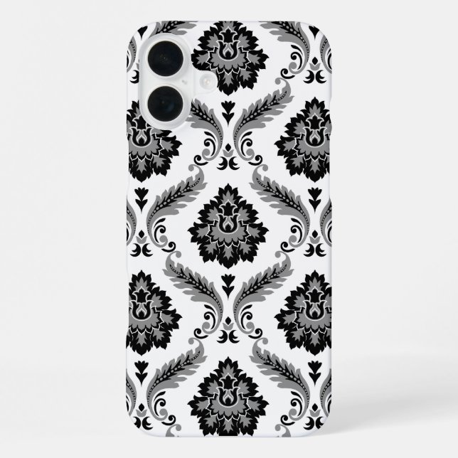 Rococo Damask Pattern Grey Black White iPhone Case (Back)