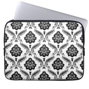 Rococo Damask Pattern Grey Black White Laptop Sleeve
