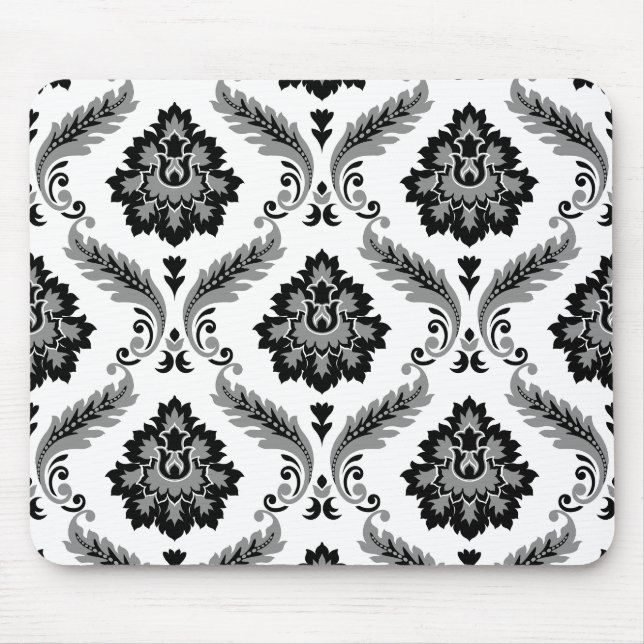 Rococo Damask Pattern Grey Black White Mouse Pad (Front)