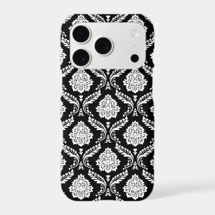 Rococo Damask Pattern White on Black