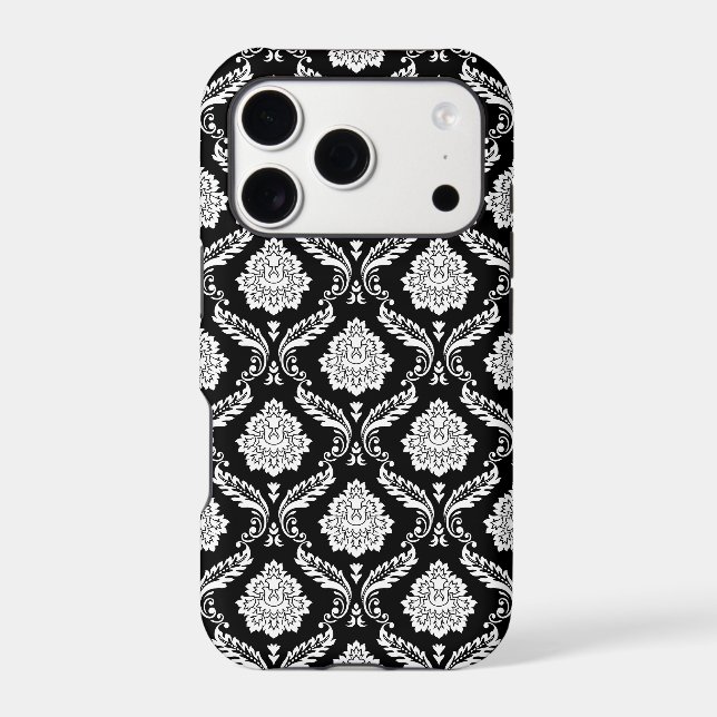 Rococo Damask Pattern White on Black  (Back)