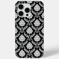 Rococo Damask Pattern White on Black 