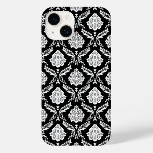 Rococo Damask Pattern White on Black Case-Mate iPhone 14 Case
