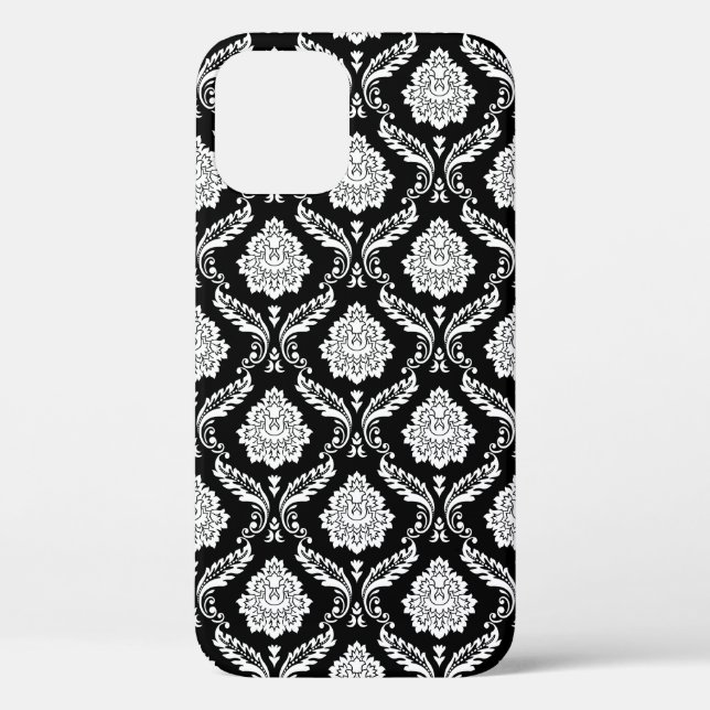 Rococo Damask Pattern White on Black  Case-Mate iPhone Case (Back)