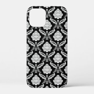 Rococo Damask Pattern White on Black iPhone 12 Mini Case