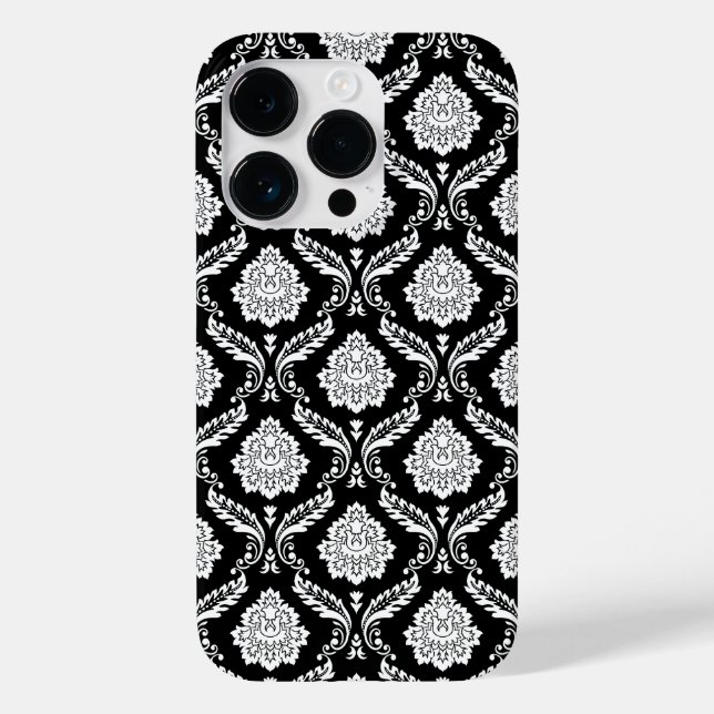 Rococo Damask Pattern White on Black  Case-Mate iPhone Case (Back)
