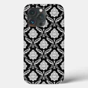 Rococo Damask Pattern White on Black iPhone 13 Pro Case