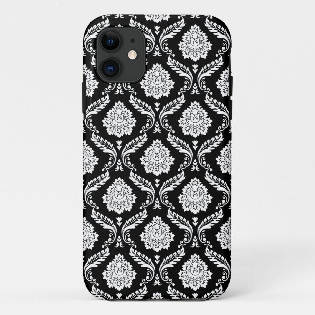 Rococo Damask Pattern White on Black  Case-Mate iPhone Case (Back)