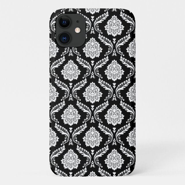 Rococo Damask Pattern White on Black  Case-Mate iPhone Case (Back)
