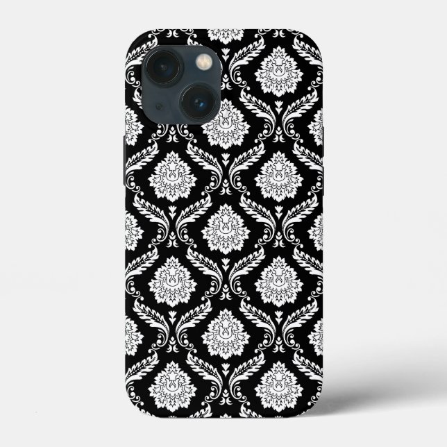 Rococo Damask Pattern White on Black  Case-Mate iPhone Case (Back)
